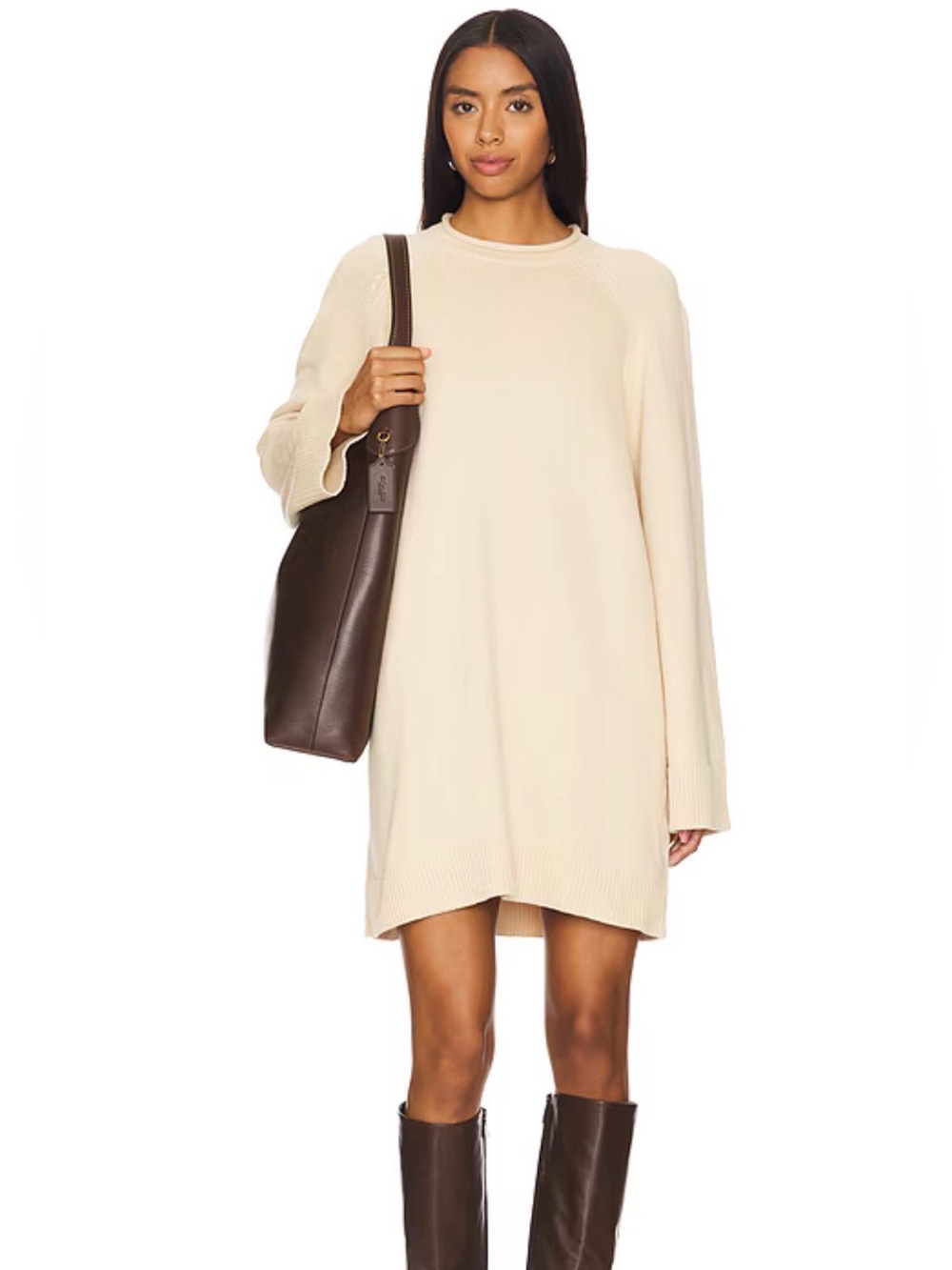 Anthropology Sundry Cream Long-Sleeve Knit Shift Dress
